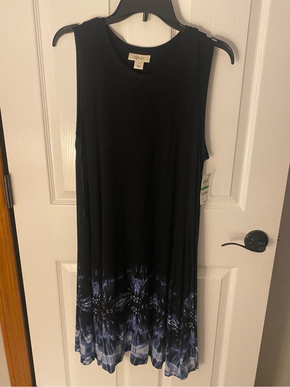 Style & Co. Black Midi length Dress with Blue Tie-Dye Hem